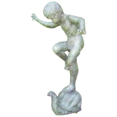 Boy Riding Snail Bronze Statue