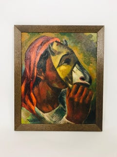 "Boy with a Mask" Oil on Board by Well Listed Spanish Artist Jose Vela Zanetti