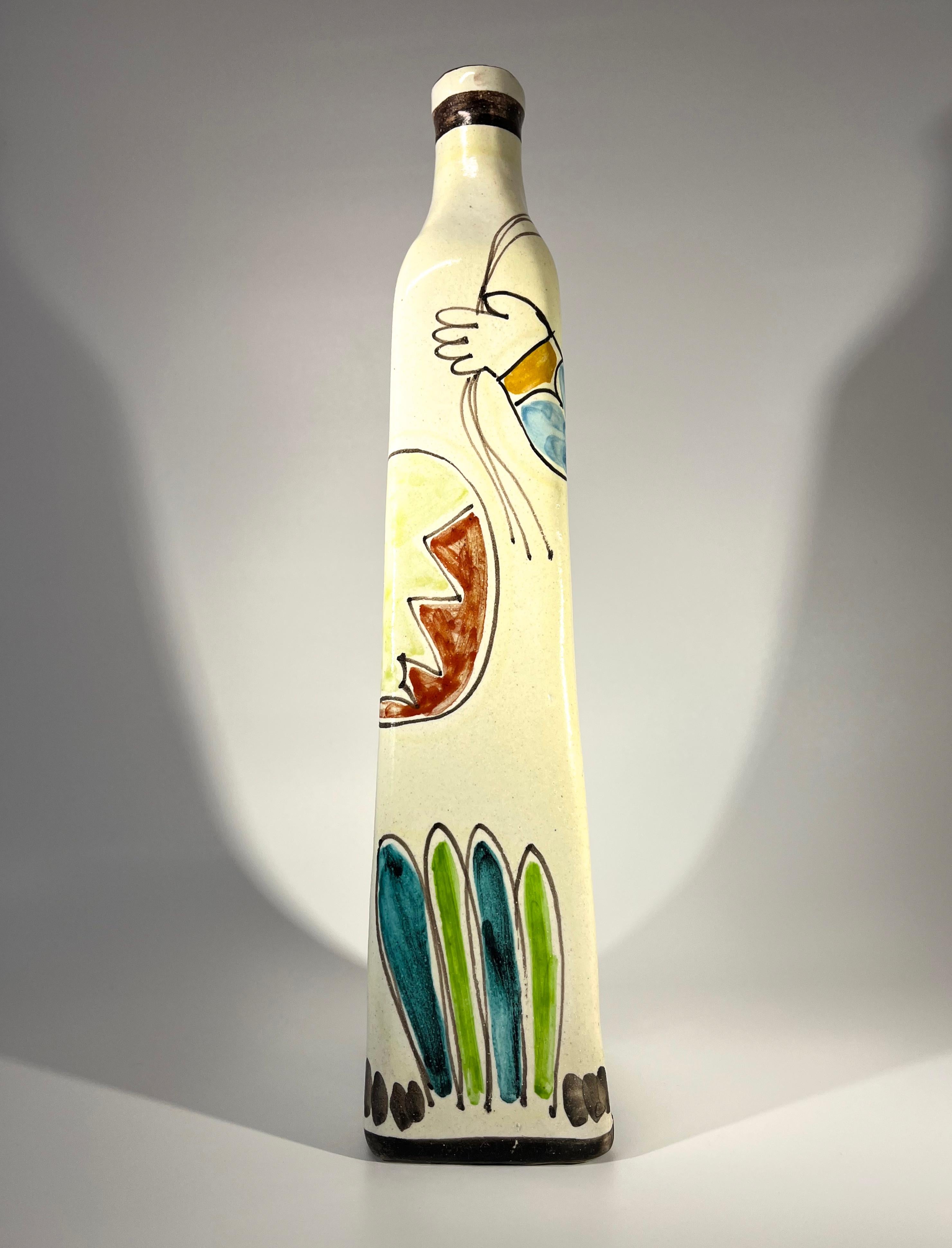 Boy With Balloons, DeSimone Hand Painted Italian Ceramic Bottle Vase c1960's In Good Condition For Sale In Rothley, Leicestershire