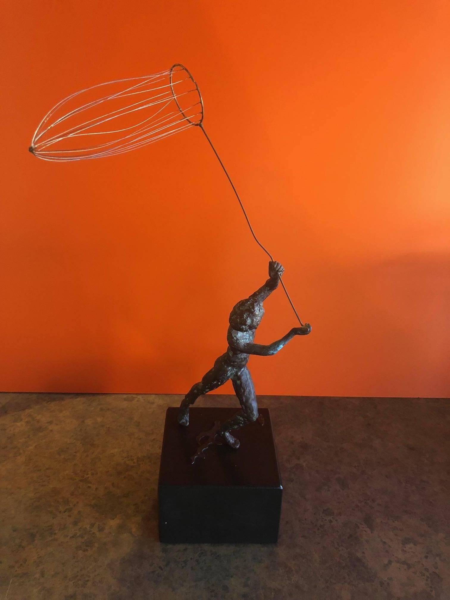 American Boy with Butterfly Net Bronze Statue by C. Jere