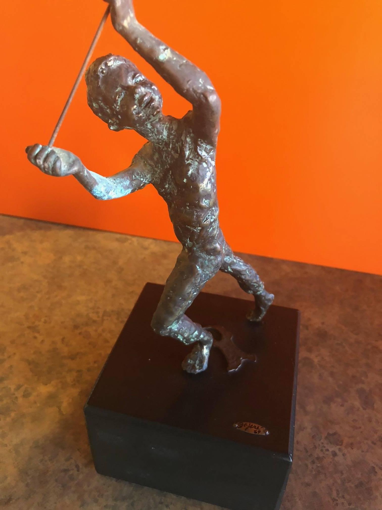 Boy with Butterfly Net Bronze Statue by C. Jere In Good Condition In San Diego, CA