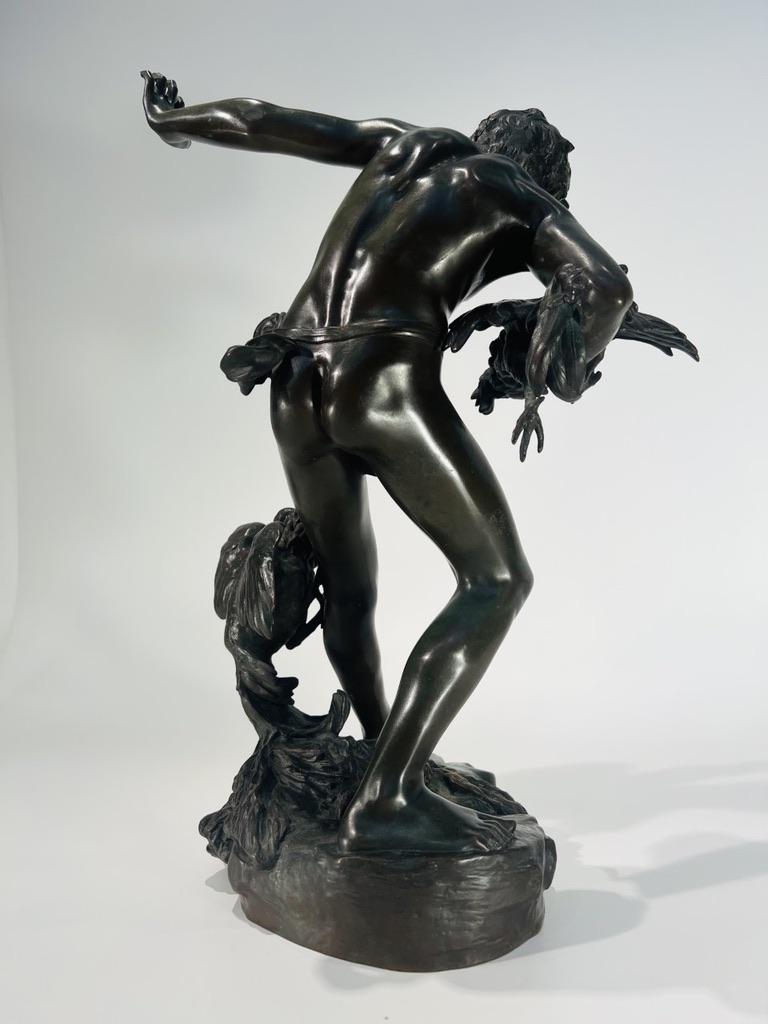 French Boy with Cocks Signed Paul-Romain Chevré bronze 19th. For Sale