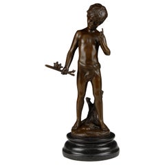 Vintage Boy with Two Birds, Bronze