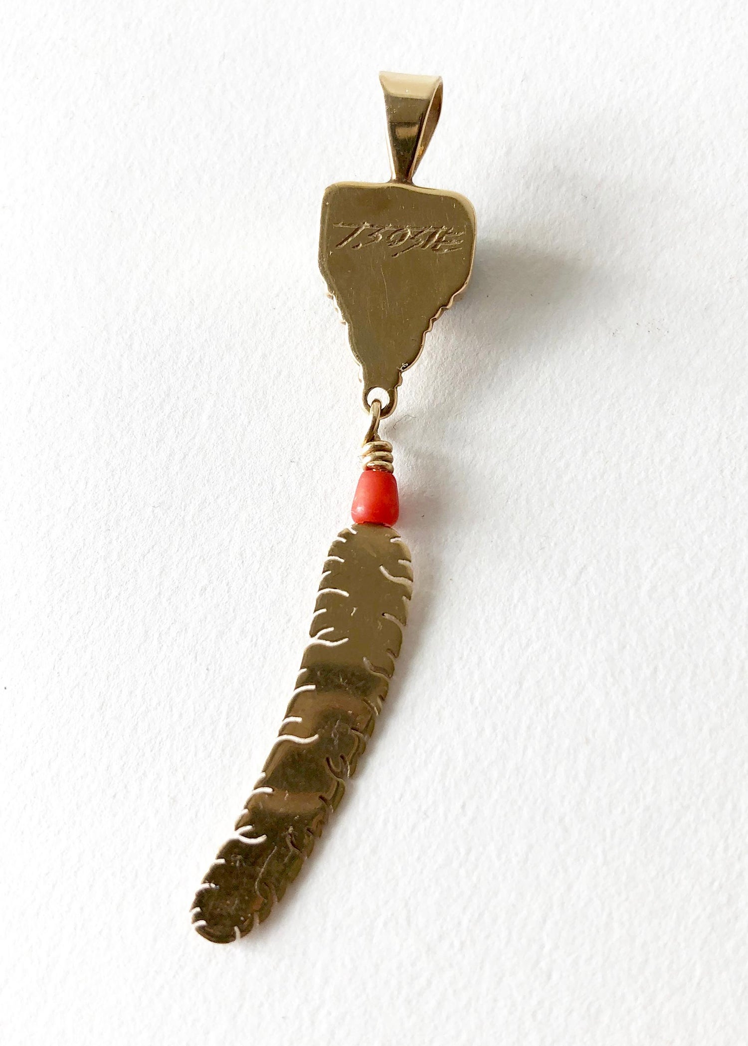 Boyd Tsosie 14 Karat Gold Turquoise Coral American Navajo Eagle Feather Pendant