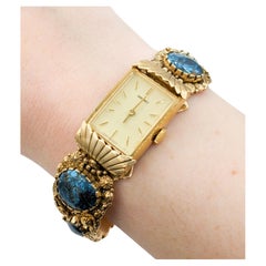 Retro Boyd Tsosie Turquoise & 14K Gold Cuff with Seiko Timepiece