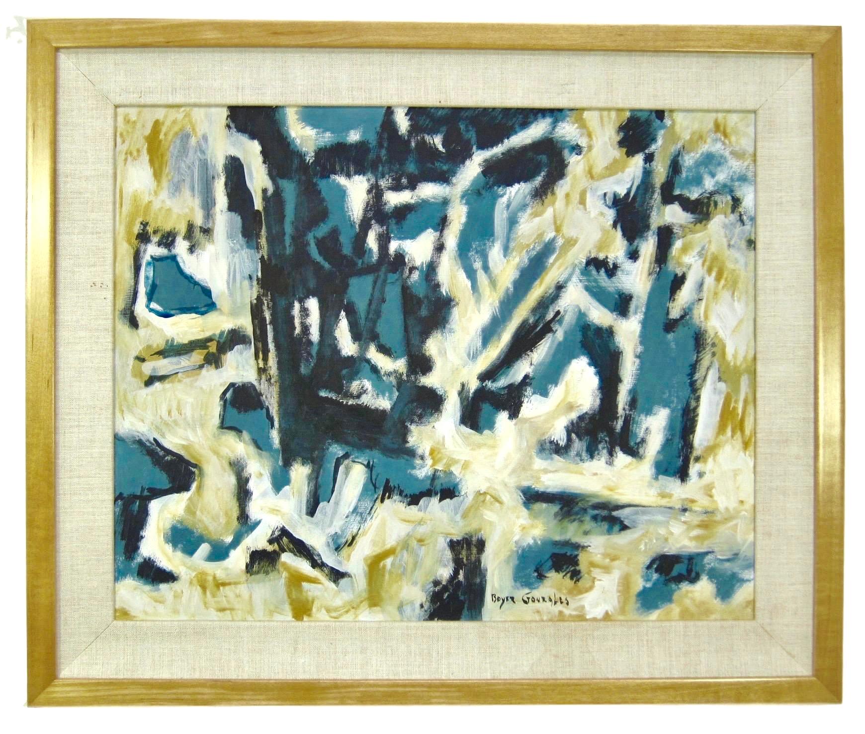 Abstract Expressionist Oil Painting by American Artist Boyer Gonzales Jr - Beige Abstract Painting by Boyer Gonzales Jr.