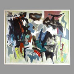 Colorful abstract expressionist oil painting, dated 1960