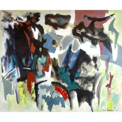 Colorful abstract expressionist oil painting, dated 1960