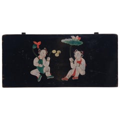 Antique "Boys Beneath Lotus" Chinese Folk Painted Panel, circa 1850