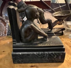 Boys Bookends in bronce and Marble, France , Style: Art Deco
