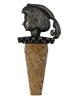 Boys Head Metal Bottle Stopper Topper Barware, Belgium, 1920s