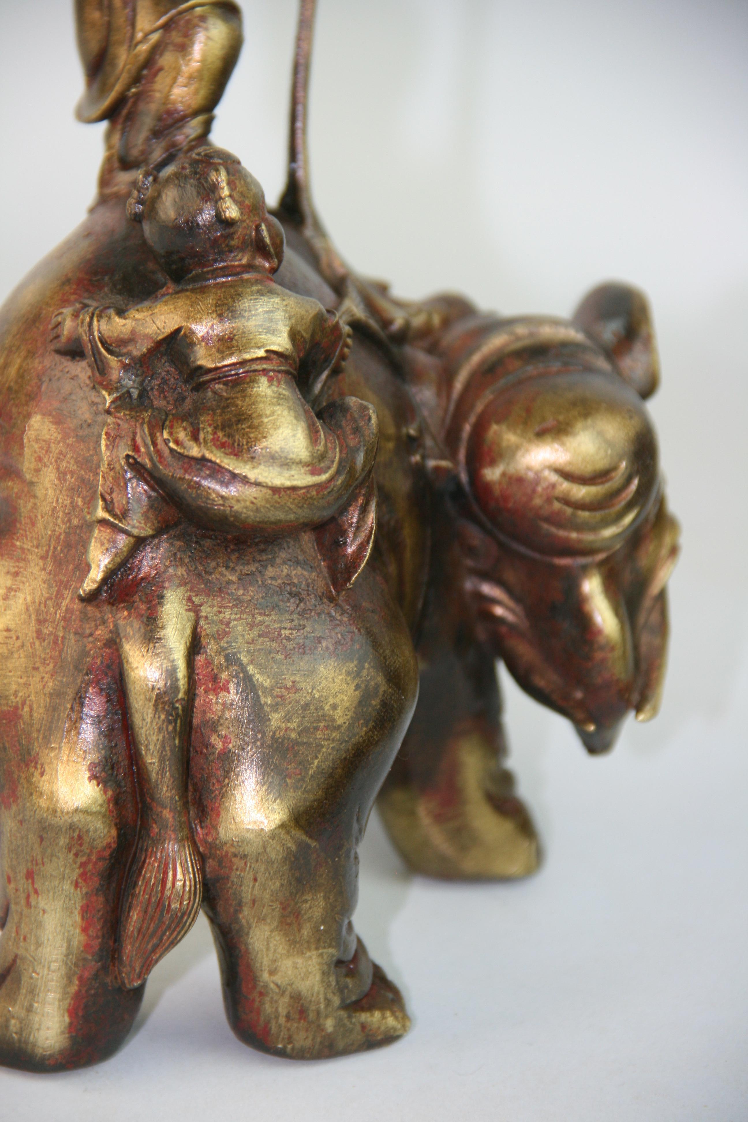 Asian Bronze Sculpture Boys Washing Elephant For Sale 8