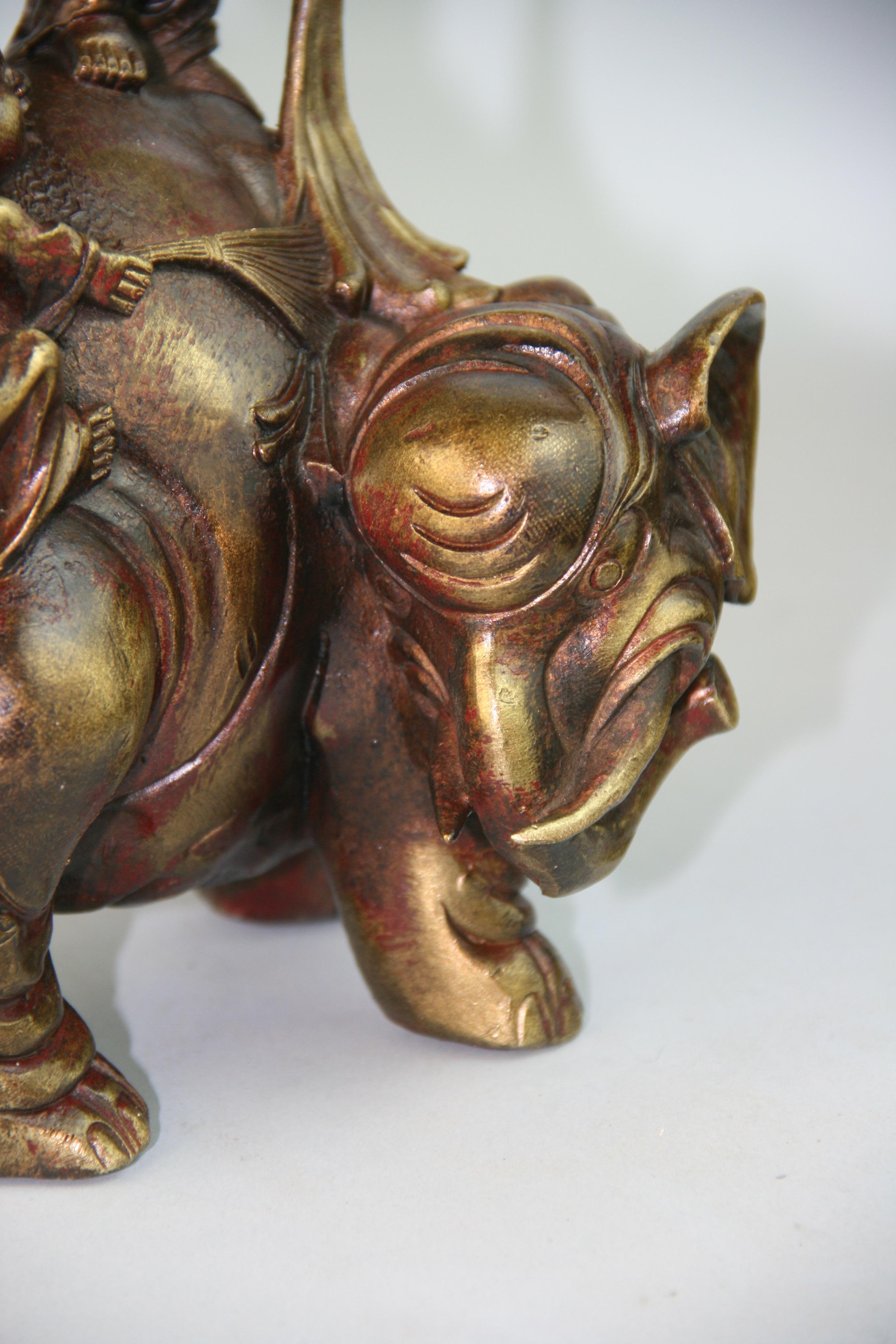 Asian Bronze Sculpture Boys Washing Elephant For Sale 11