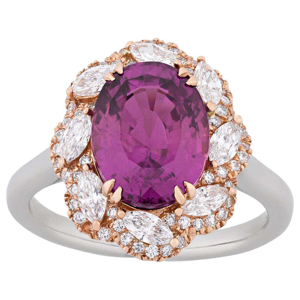 Boysenberry Sapphire and Diamond Ring, 4.44 Carat
