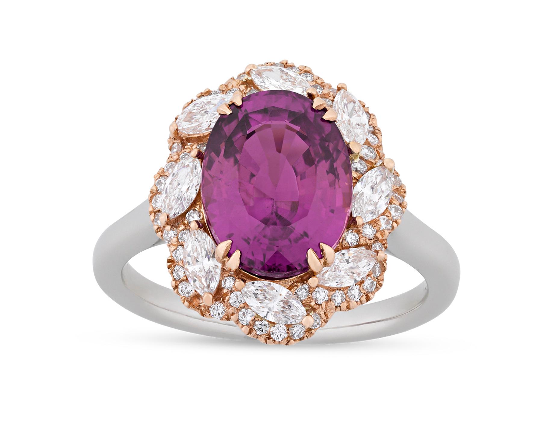 Boysenberry Sapphire and Diamond Ring, 4.44 Carat In Excellent Condition In New Orleans, LA