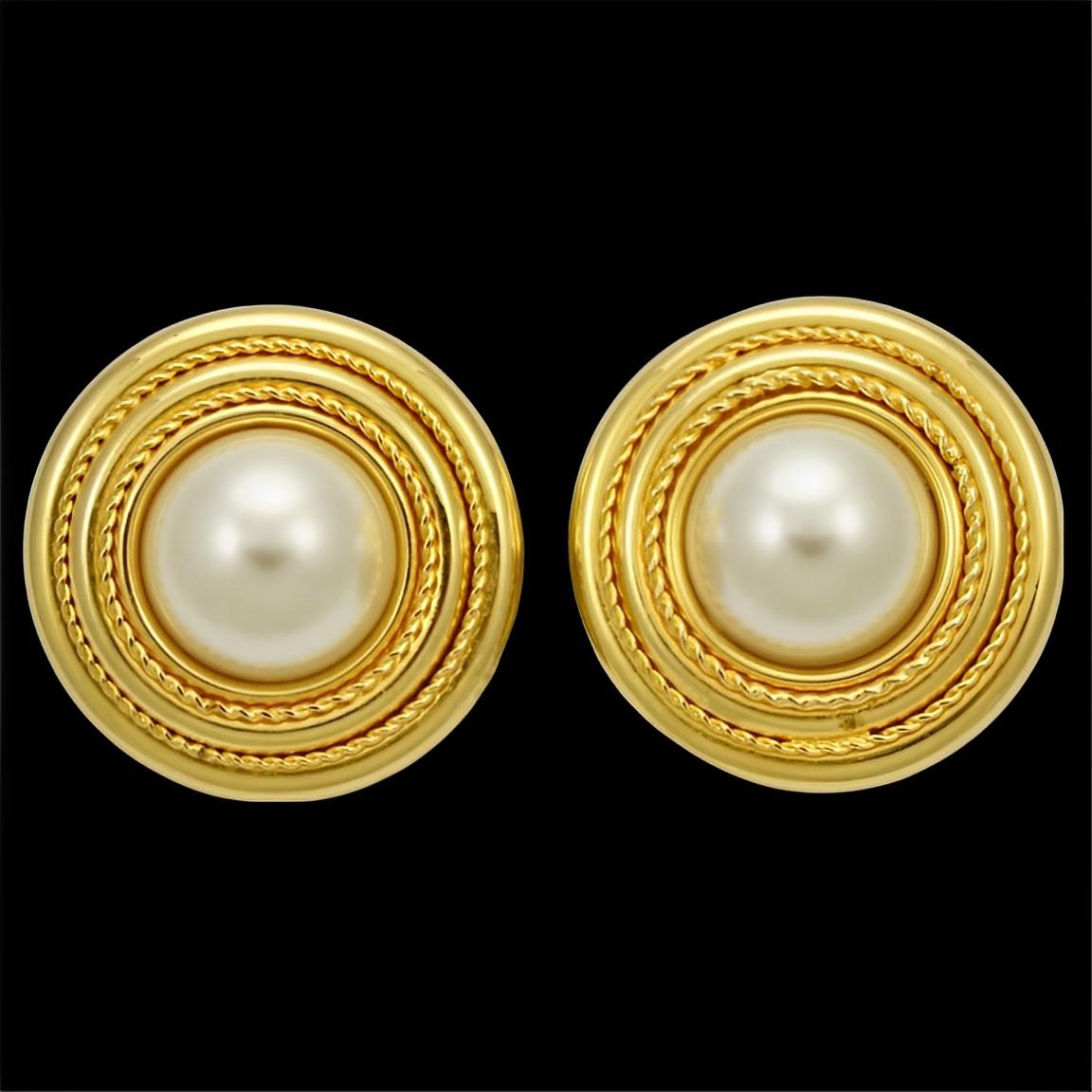 Bozart Gold Plated and Faux Pearl Clip On Statement Earrings Made in Italy For Sale 1