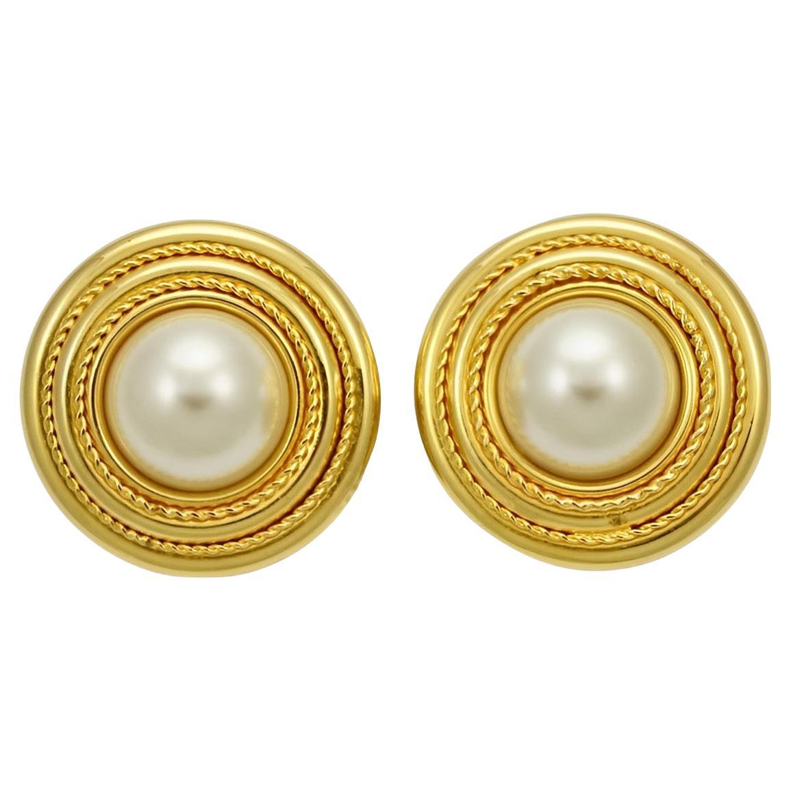 Bozart Gold Plated and Faux Pearl Clip On Statement Earrings Made in Italy For Sale