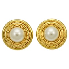 Retro Bozart Gold Plated and Faux Pearl Clip On Statement Earrings Made in Italy