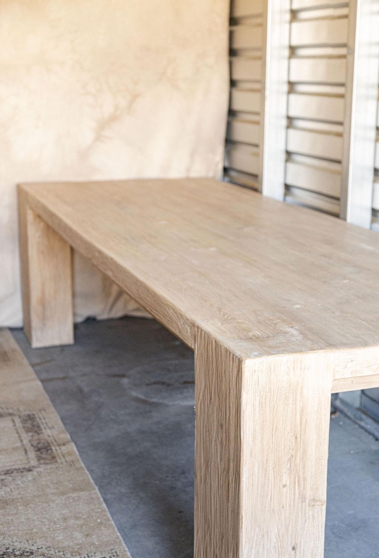 Our Bozeman dining table is one of a kind. Rustic, sturdy and rich in texture and character. Crafted from sourced oak and elm wood throughout Europe and Asia. 