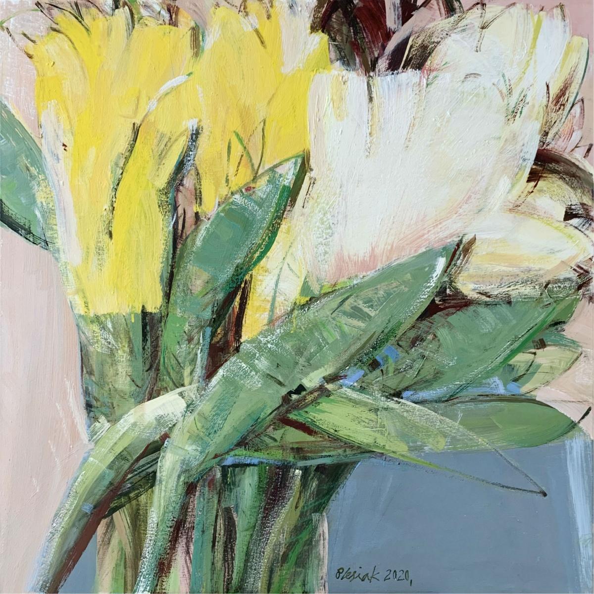 A bouquet -Oil painting, Abstract-figurative, Flowers, Tulips, Colorful