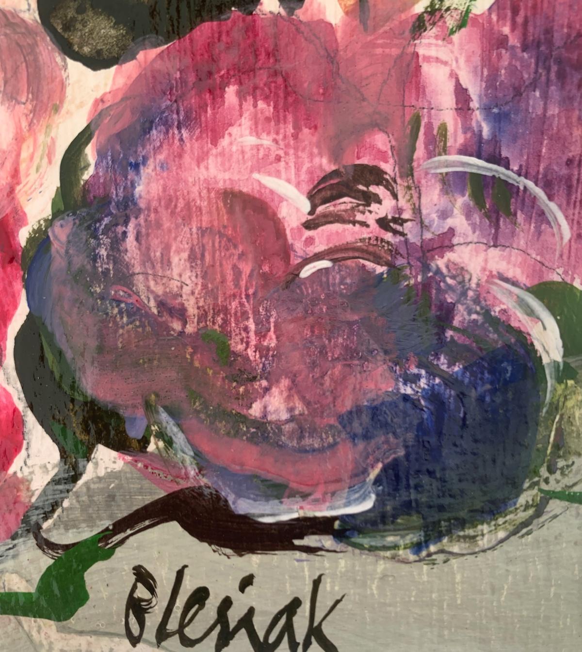 Peonías. Pintura al gouache, Abstracto, Figurativo, Floral, Arte polaco - Still-Life Painting Marrón de Bożena Lesiak