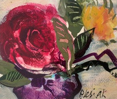 Pfingstrosen. Gouache-Gemälde, Abstrakt, figurativ, geblümt, polnische Kunst