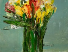 Tulips - 21 century, Oil painting, Abstract-figurative, Flowers, Vibrant colors