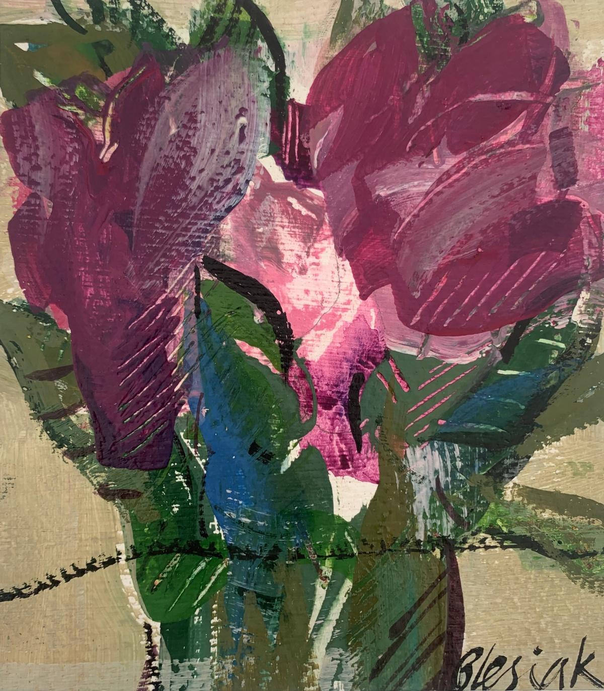 Tulipanes. Pintura al gouache, Abstracto, Figurativo, Floral, Artista polaco
