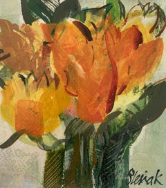 Tulips. Gouache Painting, Abstract, Figurative, Floral, Polish artist