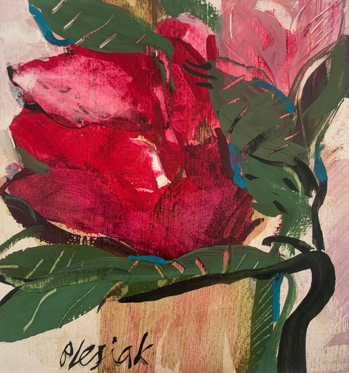 Bożena Lesiak Still-Life Painting – Tulpen. Gouache-Gemälde, Abstrakt, figurativ, geblümt, polnischer Künstler