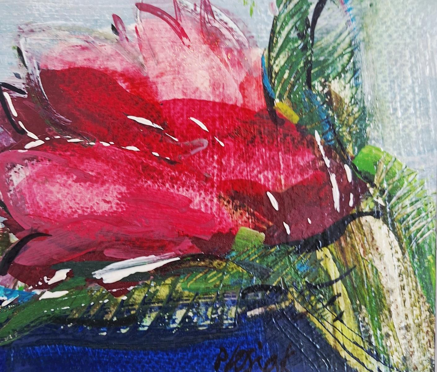 Figurative Painting di Bożena Lesiak - Tulipani. Pittura a guazzo, Astratto, Figurativo, Floreale, Artista polacco