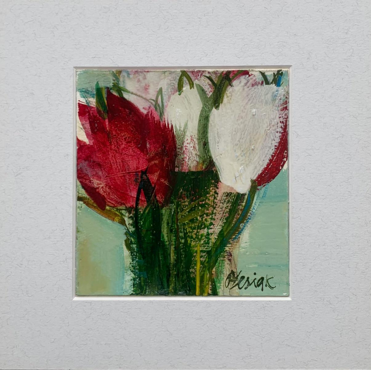 Tulipes. Peinture à la gouache, abstraite, figurative, fleurs, art polonais - Painting de Bożena Lesiak