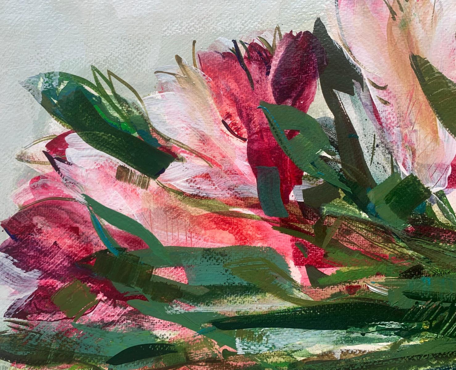 Tulpen. Gouache-Gemälde, Abstrakt, figurativ, Blumen, Polnische Kunst – Painting von Bożena Lesiak