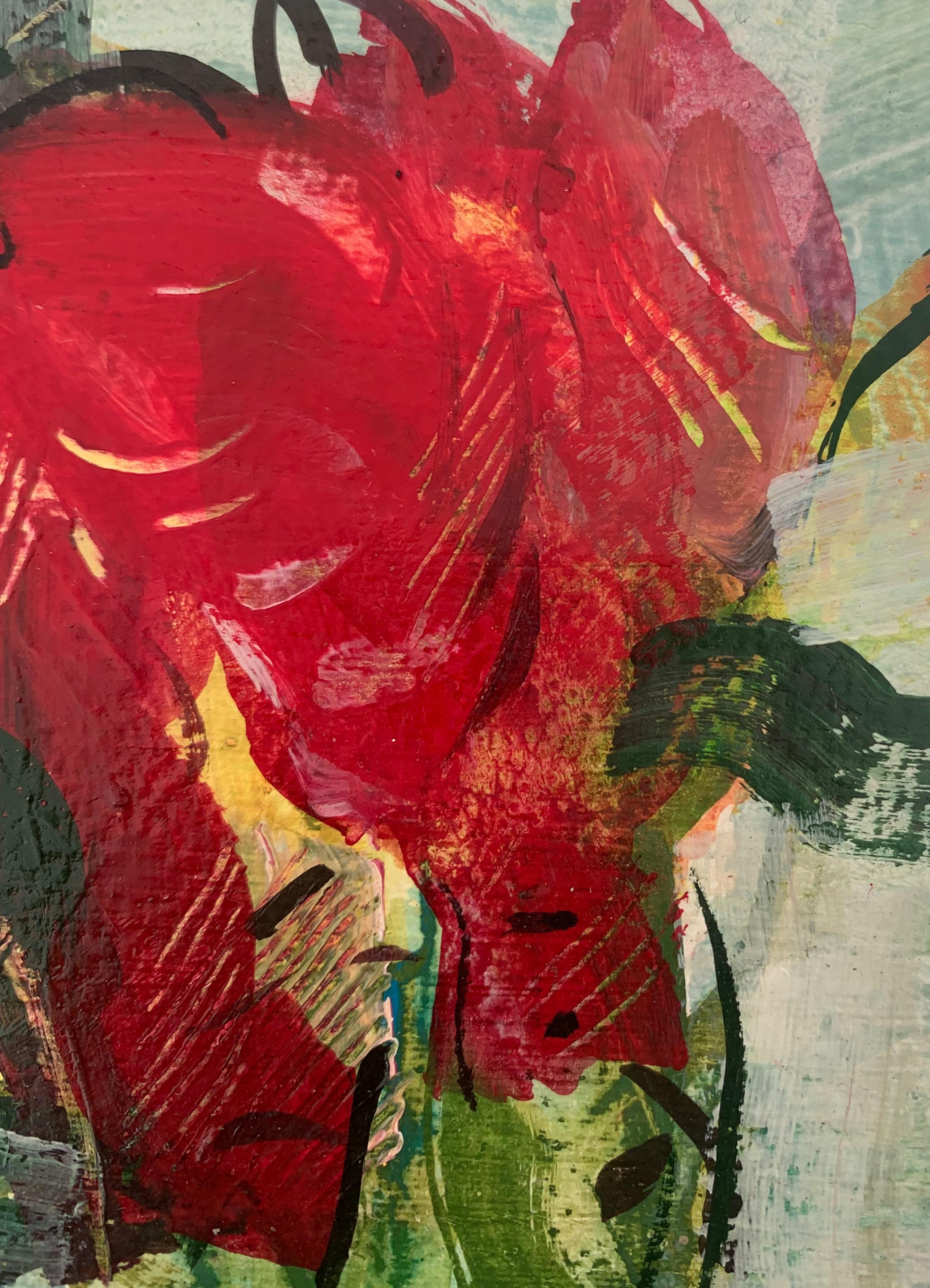 Tulipanes. Pintura al gouache, Abstracto, Figurativo, Flores, Arte polaco - Painting Contemporáneo de Bożena Lesiak
