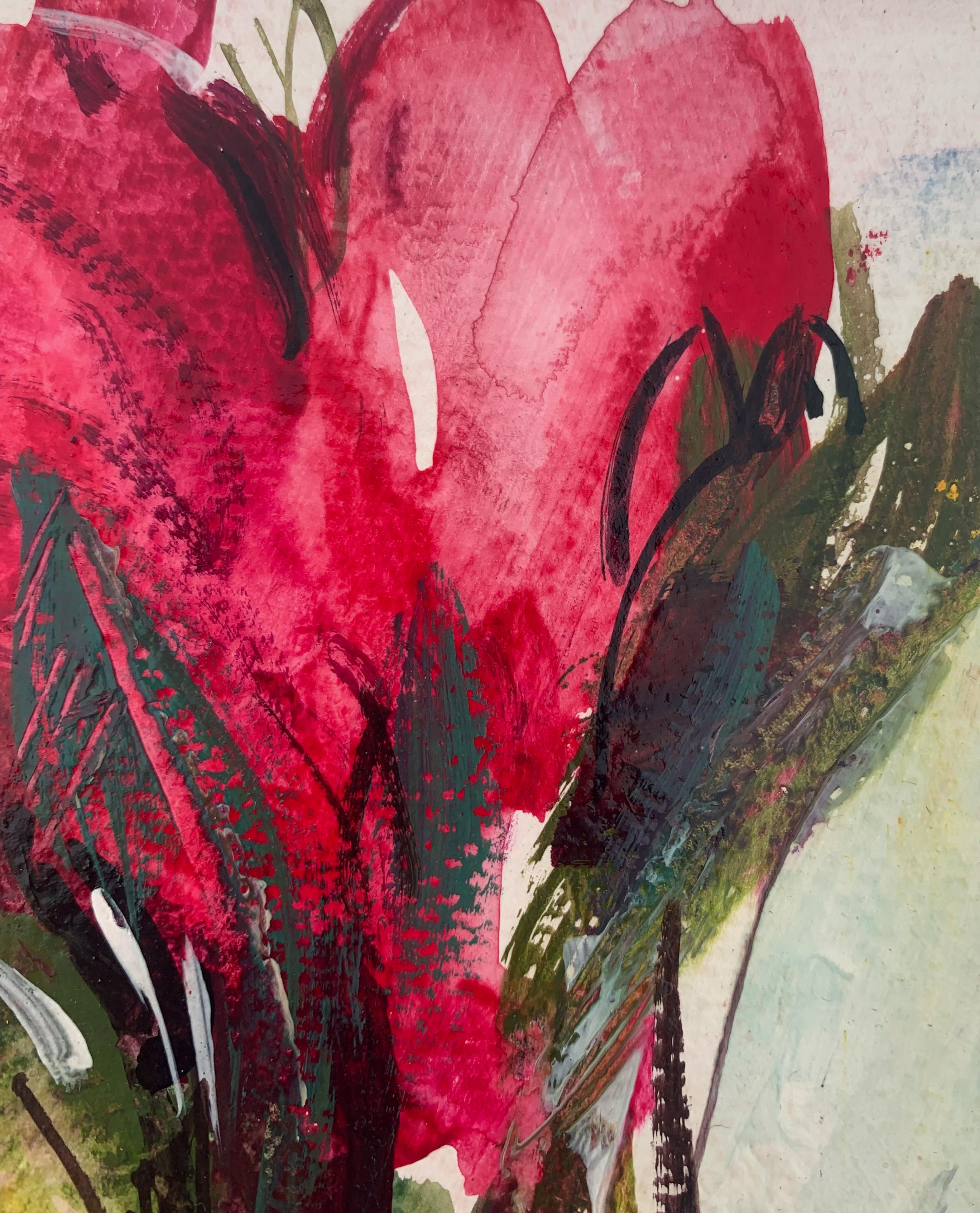 Tulipanes. Pintura al gouache, Abstracto, Figurativo, Flores, Arte polaco - Painting Contemporáneo de Bożena Lesiak