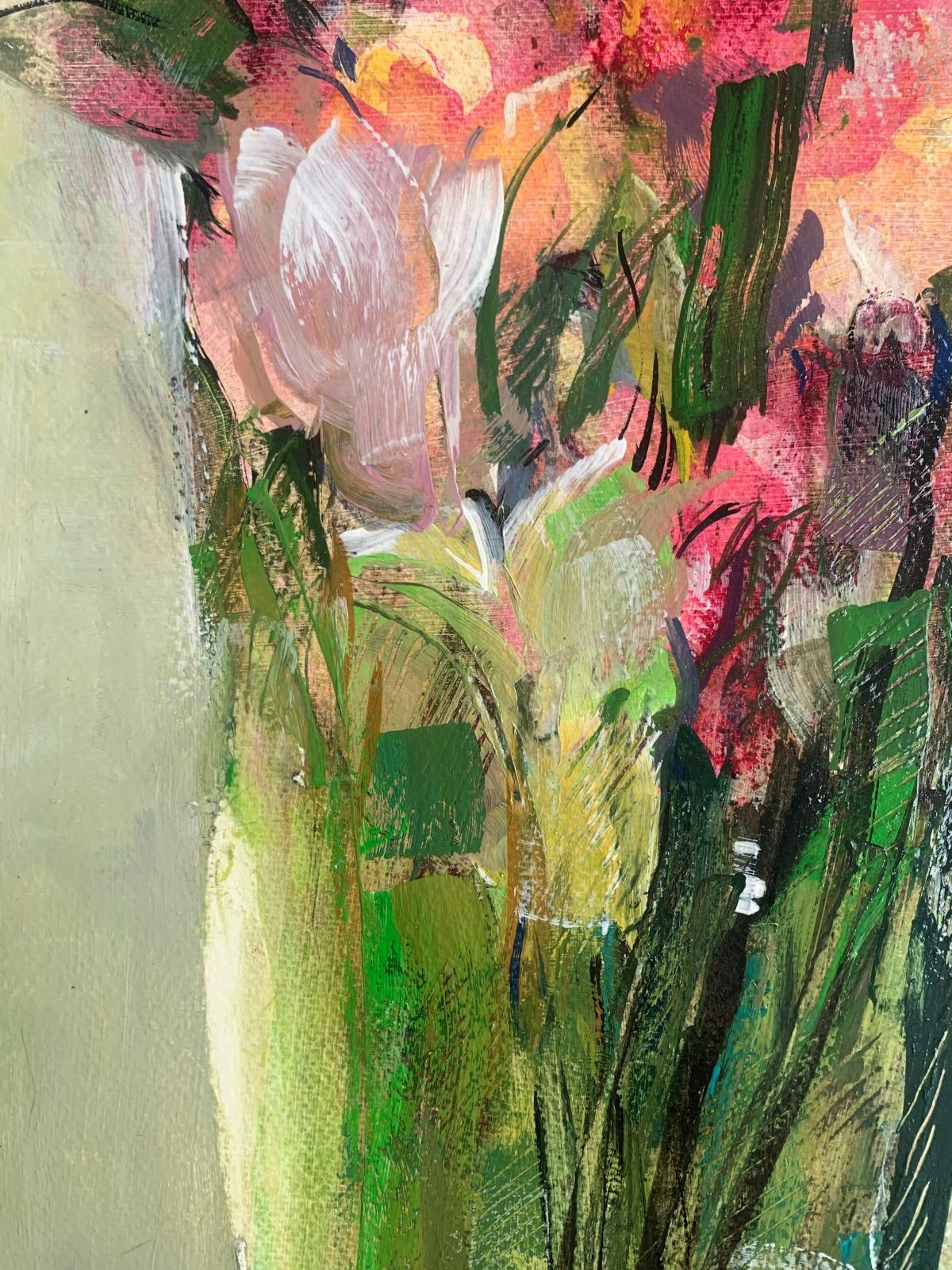 Natura morta floreale contemporanea, gouache figurativa su cartone dell'artista polacca Bozena Lesiak. 

Bożena Lesiak (nata nel 1952) ha studiato presso la facoltà di pittura dell'Academy Arts di Cracovia tra il 1972 e il 1977. Ha partecipato a