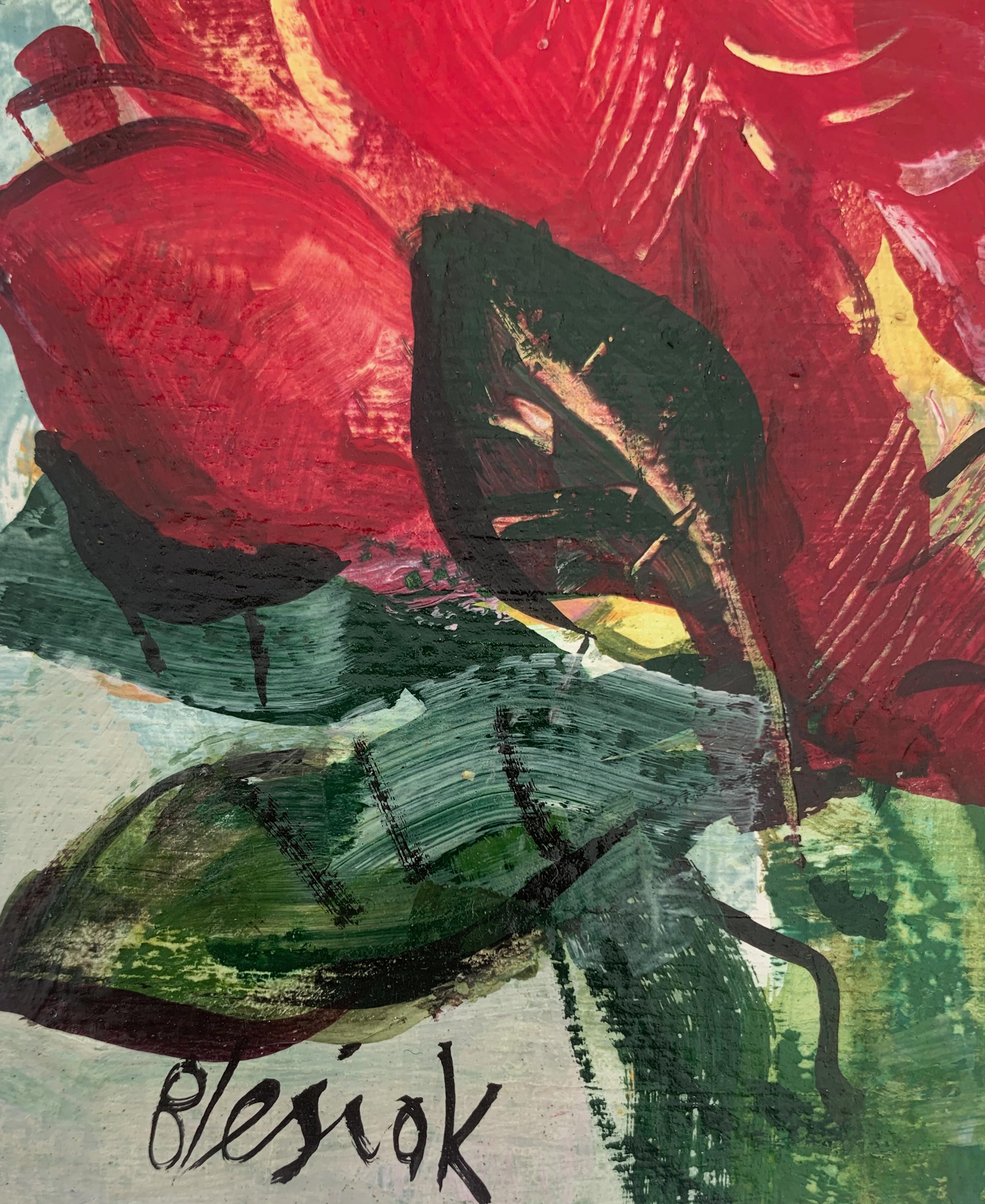 Tulipanes. Pintura al gouache, Abstracto, Figurativo, Flores, Arte polaco - Still-Life Painting Marrón de Bożena Lesiak