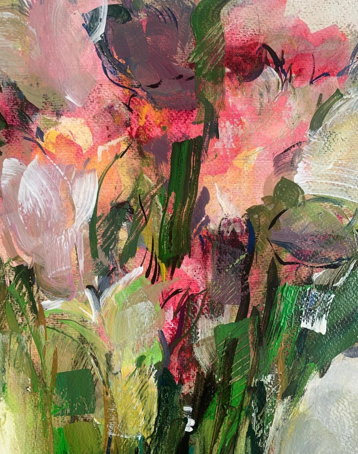 Tulips. Gouache Painting, Abstract, Figurative, Flowers, Polish art in vendita 1