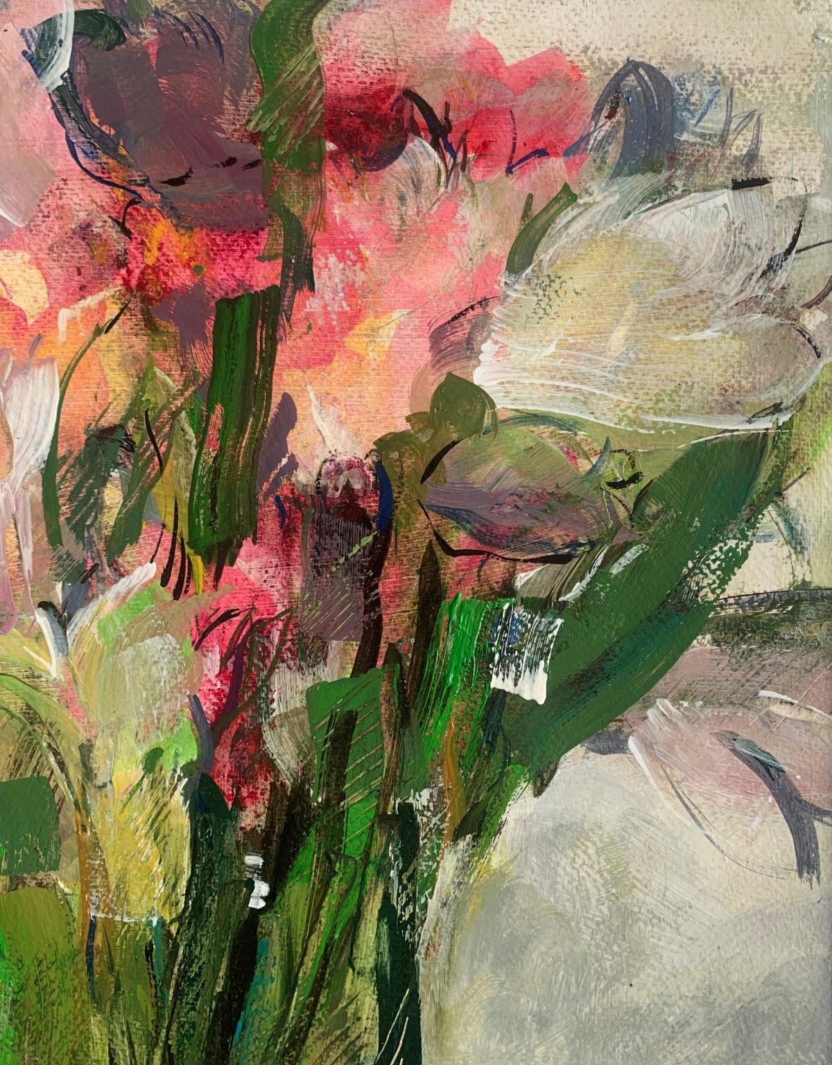 Tulips. Gouache Painting, Abstract, Figurative, Flowers, Polish art in vendita 3