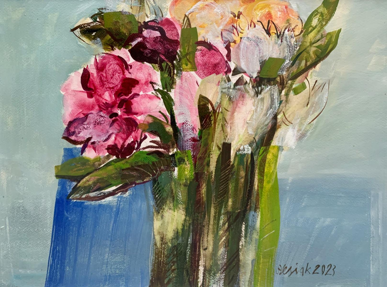 Bożena Lesiak Still-Life Painting - Tulips. Gouache Painting, Abstract, Figurative, Flowers, Polish art