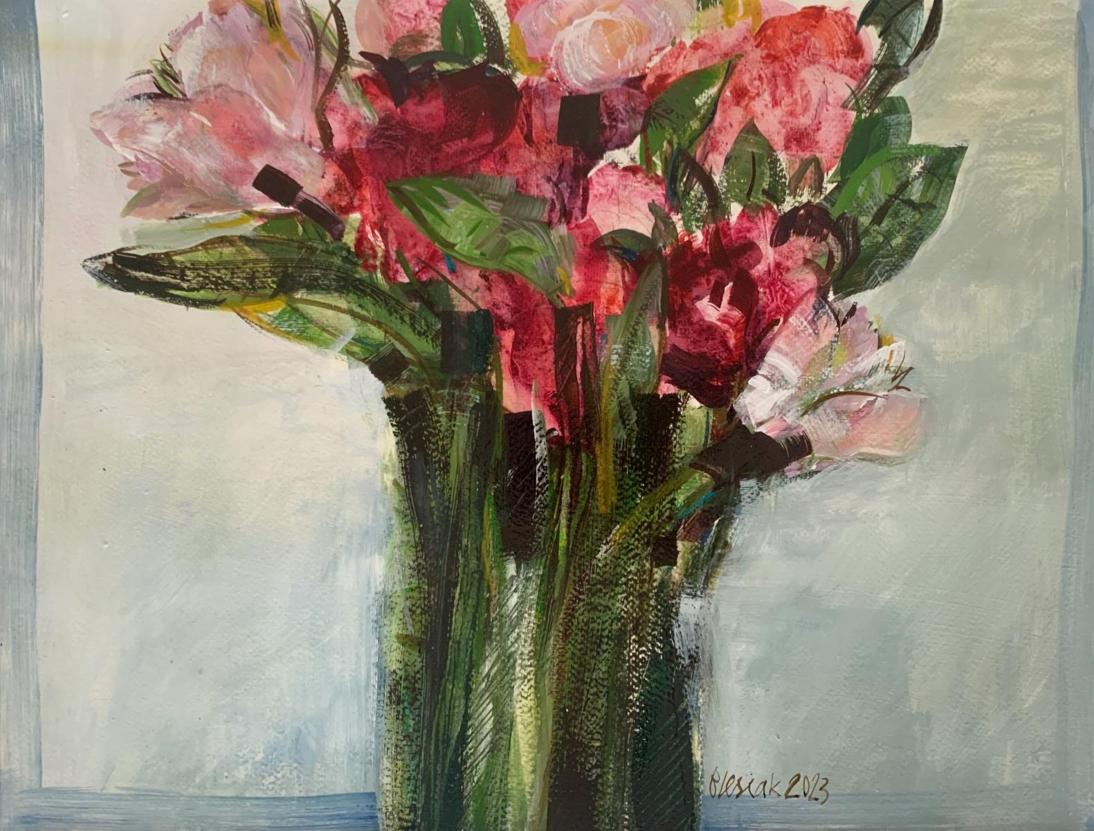 Bożena Lesiak Figurative Painting - Tulips. Gouache Painting, Abstract, Figurative, Flowers, Polish art