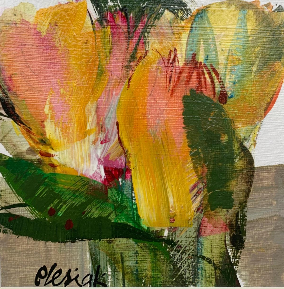 Bożena Lesiak Still-Life Painting - Tulips. Gouache Painting, Abstract, Figurative, Flowers, Polish art