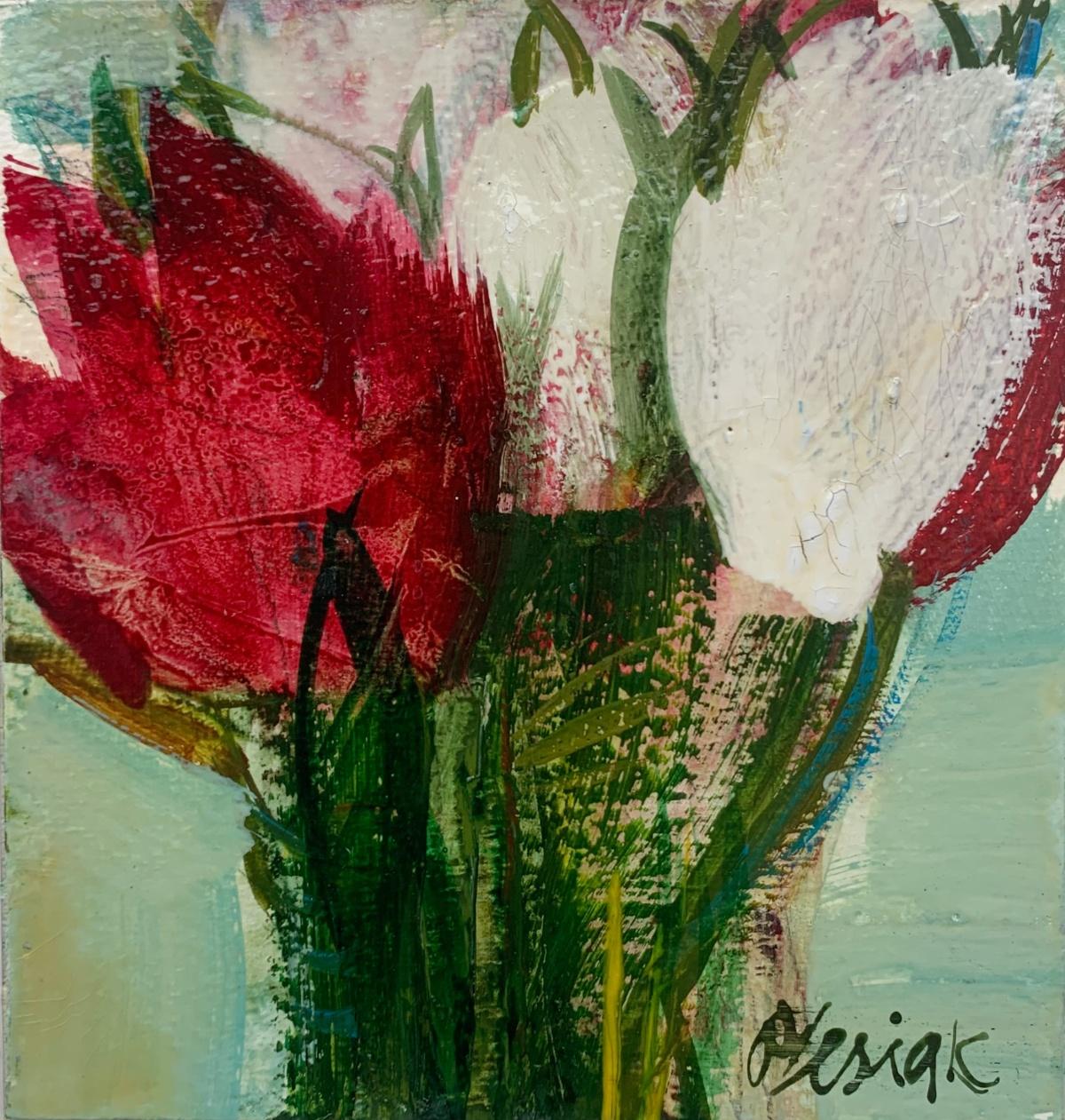 Bożena Lesiak Still-Life Painting - Tulips. Gouache Painting, Abstract, Figurative, Flowers, Polish art