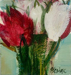 Tulipes. Peinture à la gouache, abstraite, figurative, fleurs, art polonais