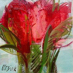 Tulipes. Peinture à la gouache, abstraite, figurative, fleurs, art polonais