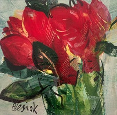 Tulipes. Peinture à la gouache, abstraite, figurative, fleurs, art polonais