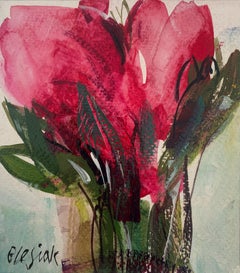 Tulips. Gouache Painting, Abstract, Figurative, Flowers, Polish art