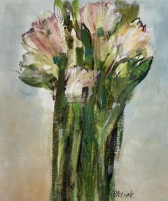 Tulipes. Peinture à la gouache, abstraite, figurative, fleurs, art polonais