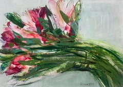 Tulipes. Peinture à la gouache, abstraite, figurative, fleurs, art polonais