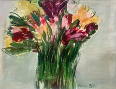 Tulips. Gouache Painting, Abstract, Figurative, Flowers, Polish art